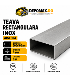 Teava rectangulara inox AISI 304, 200 x 100 x 4 mm, 6 metri